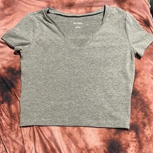 Grey cropped v-neck